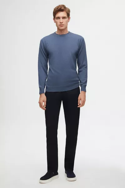 بنطال تشينو داكن أزرق بقصة ضيقة من دي إس داماد، منقوش، بخصر مطاطي، مرن، مع جيوب جانبية