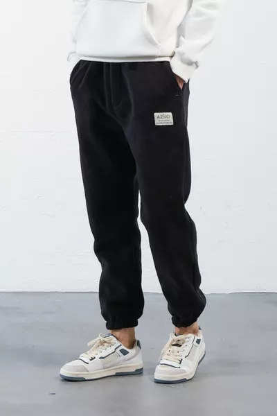 سروال رياضي رجالي فضفاض من قماش الفلانل الأسود