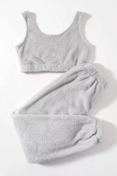 طقم بيجاما من الفرو القطبي بدون أكمام بحمالات علوي وسفلي