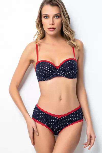 Дамски комплект сутиен с тъмносин push-up и точки