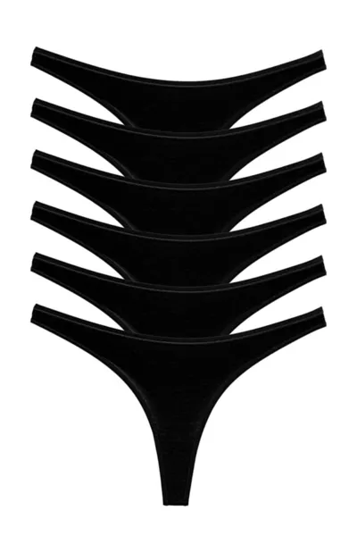 Women's Black Cotton Classic String, Thong (Set of 6)