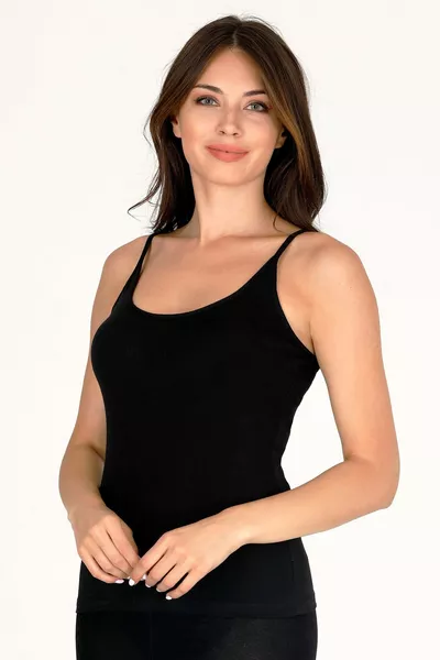 Damen Baumwolle mit Elasthan dünnes Top mit Trägern Schwarz - 