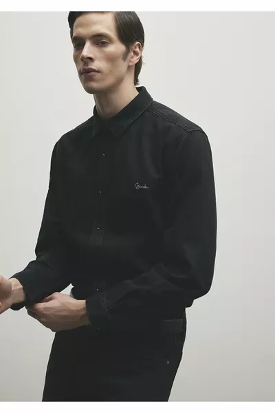 قميص جينز روي لوكس أسود أنثراسيت بقصة نحيفة / ضيقة 