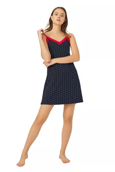 Nuisette en coton pour femme à fines bretelles avec motif bleu marine