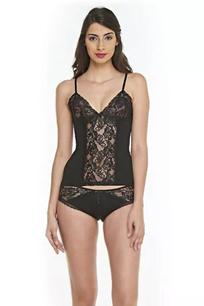 Top con Spalline Sottili da Donna in Nero con Pizzo sul Retro