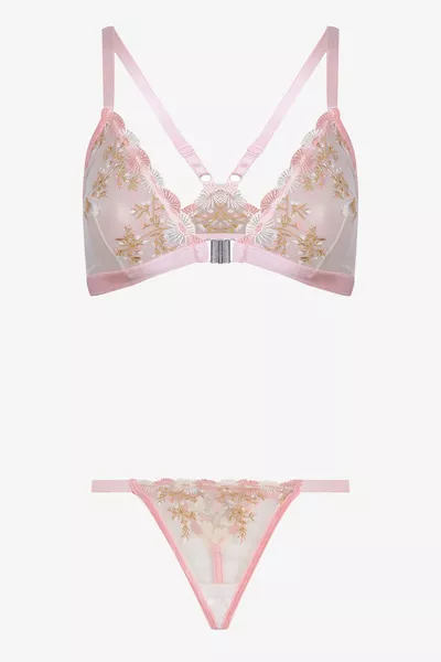 طقم صدرية نسائية بدون حشوة مزين بالدانتيل وشكل الأزهار