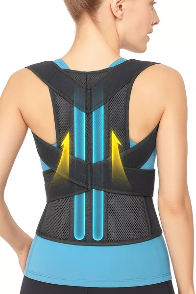 Aufrechte Haltung Korsett mit doppelten Stäben Rückenstützgürtel gegen Rundrücken Medizinischer Lendengürtel Unisex Schwarz