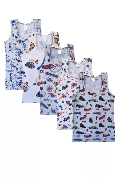 Pack of 5 Boys' Colorful Patterned Tank Tops % Cotton Cheerful