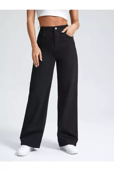 Jean boyfriend noir taille haute à jambes larges