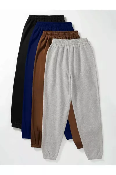 Unisex 4-Pack Jogger Sweatpants with Elastic Waist