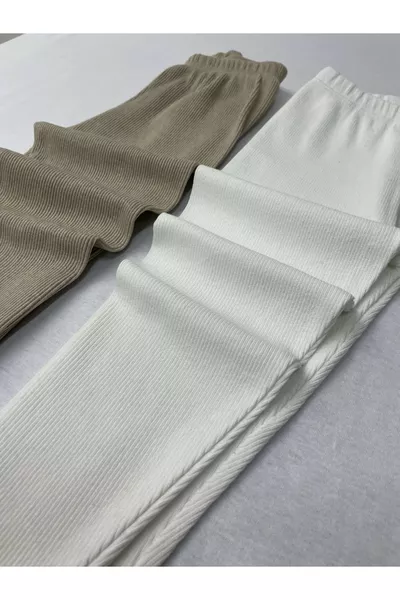 بنطلون ضيق مرن مضلع - أبيض للأطفال (زوجين) للبنات والأولاد