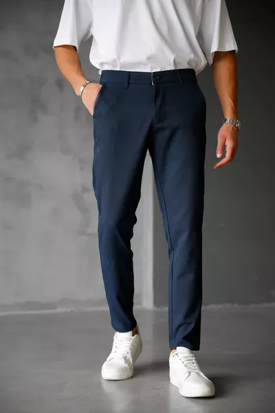 Erkek Slim Fit Lacivert Keten Pantolon