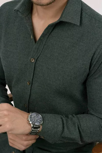 Koyu Yeşil Düz Slimfit Oduncu Erkek Gömlek
