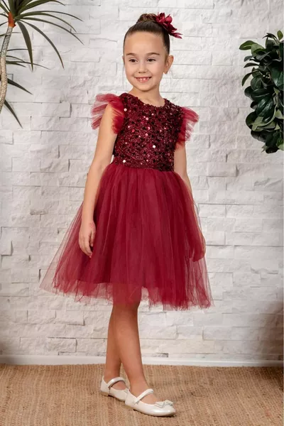 Girls' Tulle Dress KPL  BURGUNDY