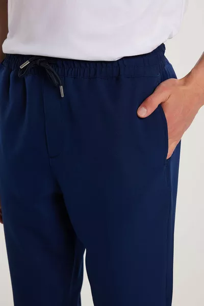Men's Regular Fit Jogger Pants with Elastic Waist and Drawstring, Navy Blue, Relaxed Fit, Side Pockets
