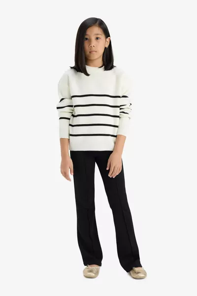 Girls' Striped Crew Neck Knit Sweater AU