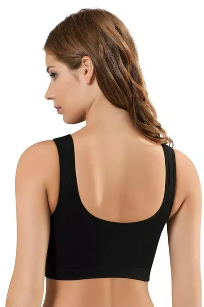 Женский черный бамбуковый бюстгальтер большого размера с широкими бретелями и вкладышами / спортивный бюстгальтер