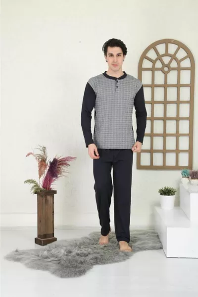 % Cotton Single Jersey Jacquard Men's Pajamas Set 