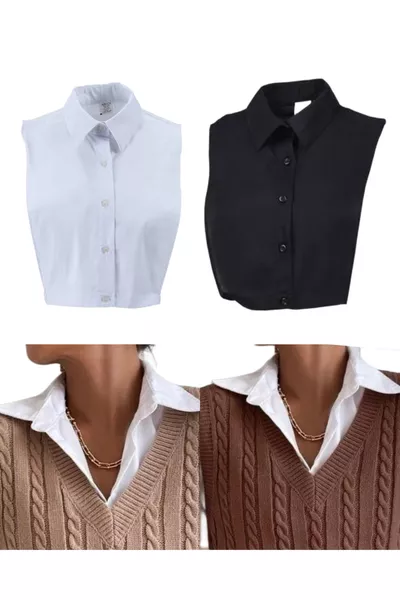 Двоен пакет фалшива яка за риза, черна и бяла, за закопчаване под пуловер