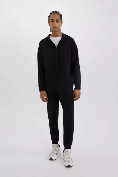 DeFactoFit Slim Fit Strakke Hoodie van Scuba Duikstof met Rits Sporttrui AU