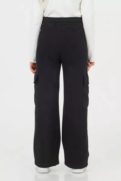 Elastic Waist Wide Leg Comfortable Fit Cargo Pocket Girls' School Sweatpants