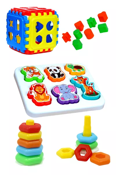 Cute Animals - Stackable Tower Rings - Puzzle Stack Cube Super Educational 3-Piece Set