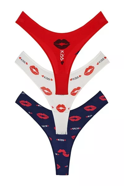 Women's 'Kiss Me' Printed String Thong Panties 3-Pack
