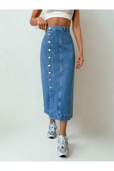Women's Blue Denim Skirt with Slit