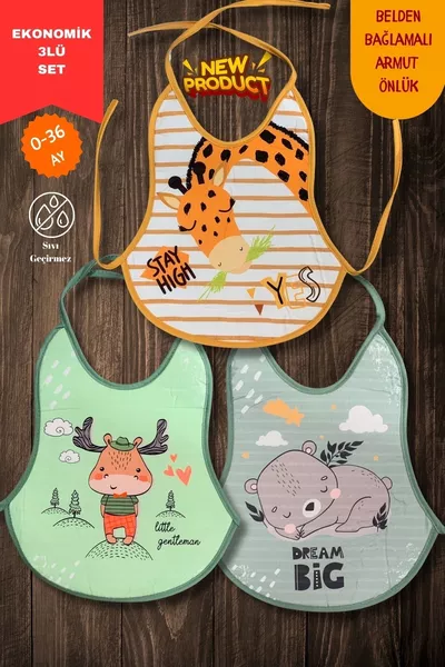 Set da 3 Bavaglini a Forma di Pera Stampati Economici Impermeabili per Pasti e Attività ( Mesi)