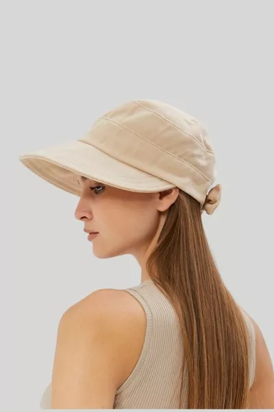 Chapeau de Plage Beige pour Femme avec Large Visière – Détails en Ruban, Protection Solaire