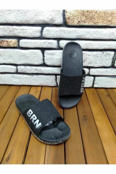 نعل مقاوم للانزلاق، للحمام، البحر، المسبح، الشاطئ، يومي، رمادي، شباشب للجنسين - أسود