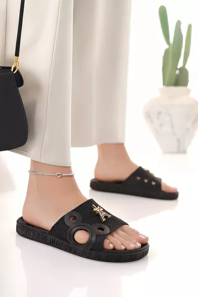 Women's Slippers Black Non-Slip Waterproof Stylish Home Outdoor Beach Summer Daily Slippers