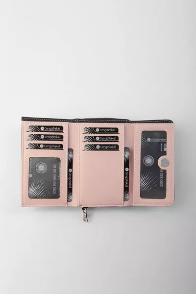 محفظة نسائية باللون الأسود والوردي الفاتح