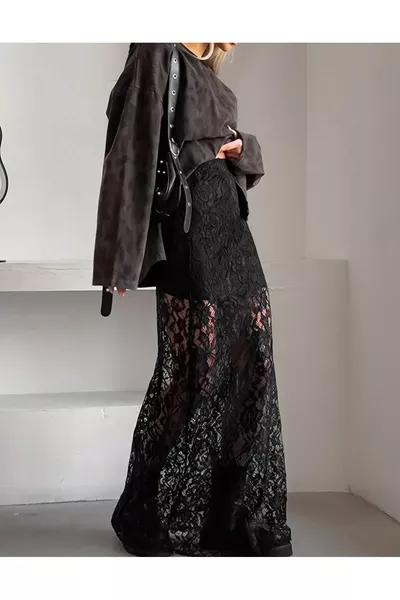 تنورة ماكسي دانتيل داخلي قصيرة تنورة طويلة دانتيل مستورد كامل