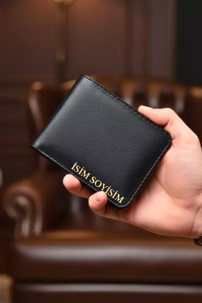 Black Leather Wallet with Name Engraving, Double Bill Compartment, 8 Card Capacity, Boxed Unisex Model