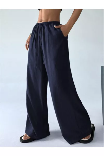 بنطال نسائي واسع الساق من قماش البورومتشوك مربوط عند الخصر