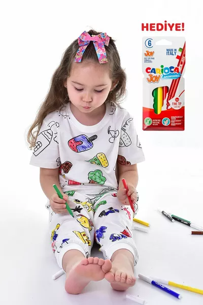 Children's Pajama Set with Which They Can COLOR Their Cutest Characters with a Special Pen (Does Not Stain After Washing)