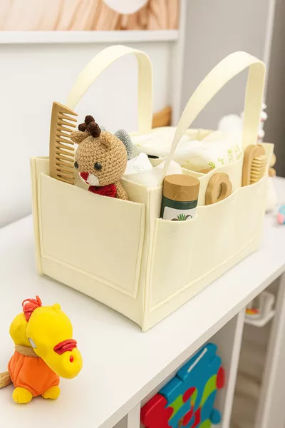 Mother Baby Care Bag Thick Felt Organizer for Newborn Cream