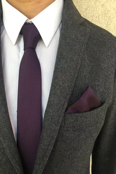 Purple Tie and Pocket Square Set 5.5 cm 