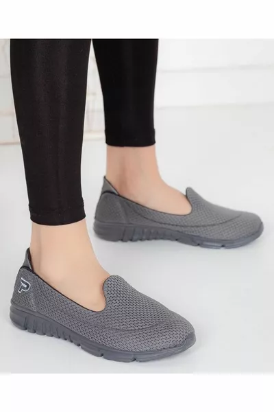 حذاء نسائي رياضي يومي رمادي غامق للمشي، غير رسمي، بدون رباط، مريح وخفيف بذاكرة