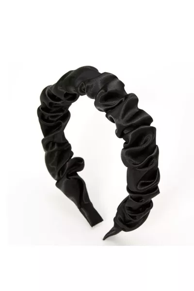 Black Satin Ruched Headband
