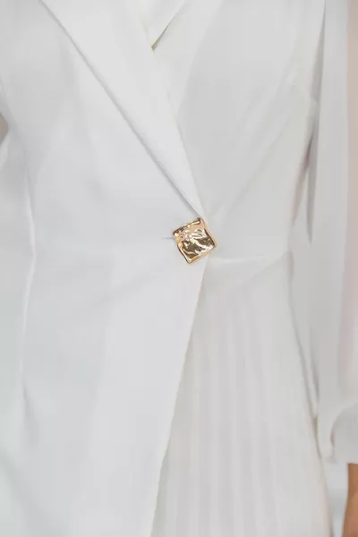 تنورة مطوي مزدوج الصدر سترة الياقة الأكمام الأبيض مساء اللباس مع تول التفاصيل 