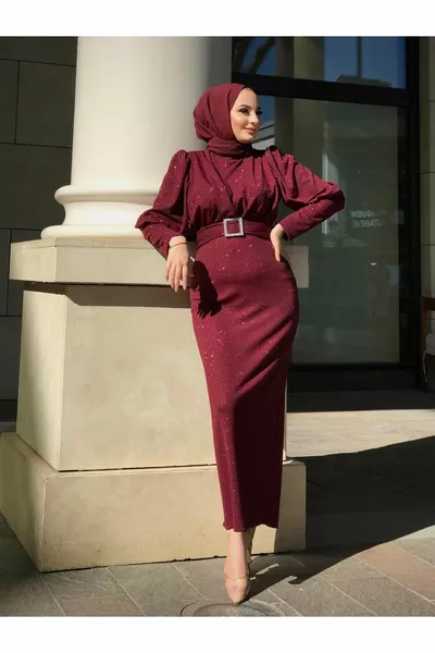 Megan Glitter Pen Abendkleid Burgund