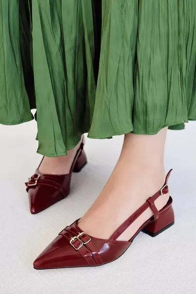 أكثر براءات الاختراع والجلود مفتوحة الظهر وأشار اصبع القدم قبعة صلبة قصيرة كتلة الكعب ماري جين أحذية نسائية