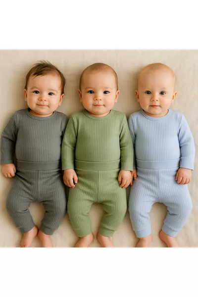 طقم أطفال أساسي من القطن للأطفال، للجنسين، مكون من قطعة علوية وبنطال، ثلاث قطع