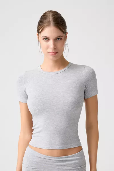 x Melody Grey Melange Short Fitted T-Shirt