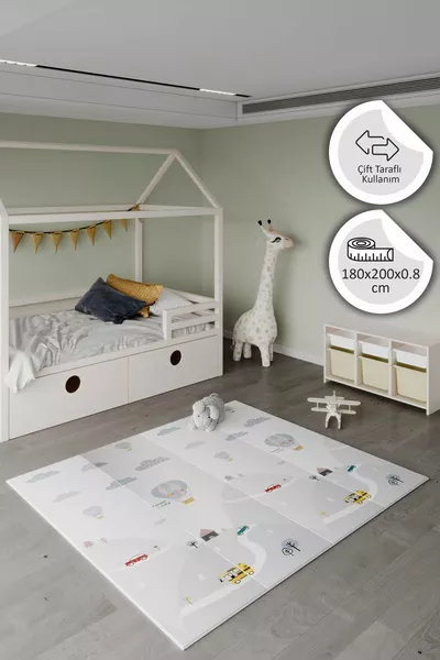 سجادة لعب قابلة للطي مزدوجة الوجه Sky Balloons - بسماكة 8 سم (مع حقيبة حمل)