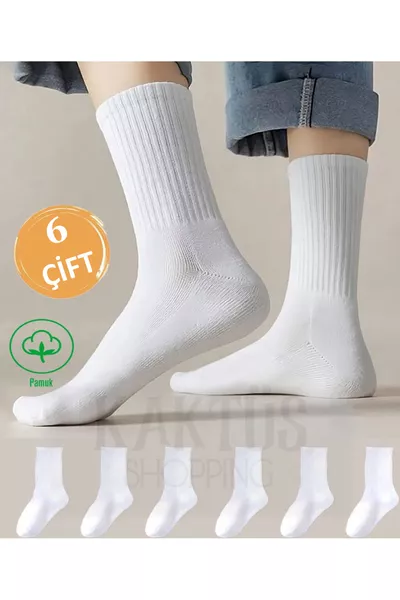 6 أزواج جوارب تنس قطنية بيضاء - للكبار والأطفال