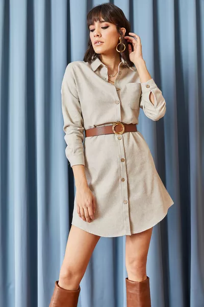 فستان قميص من الصوف النسائي 