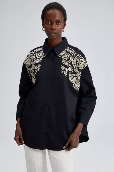 Front Embroidered Oversized Shirt